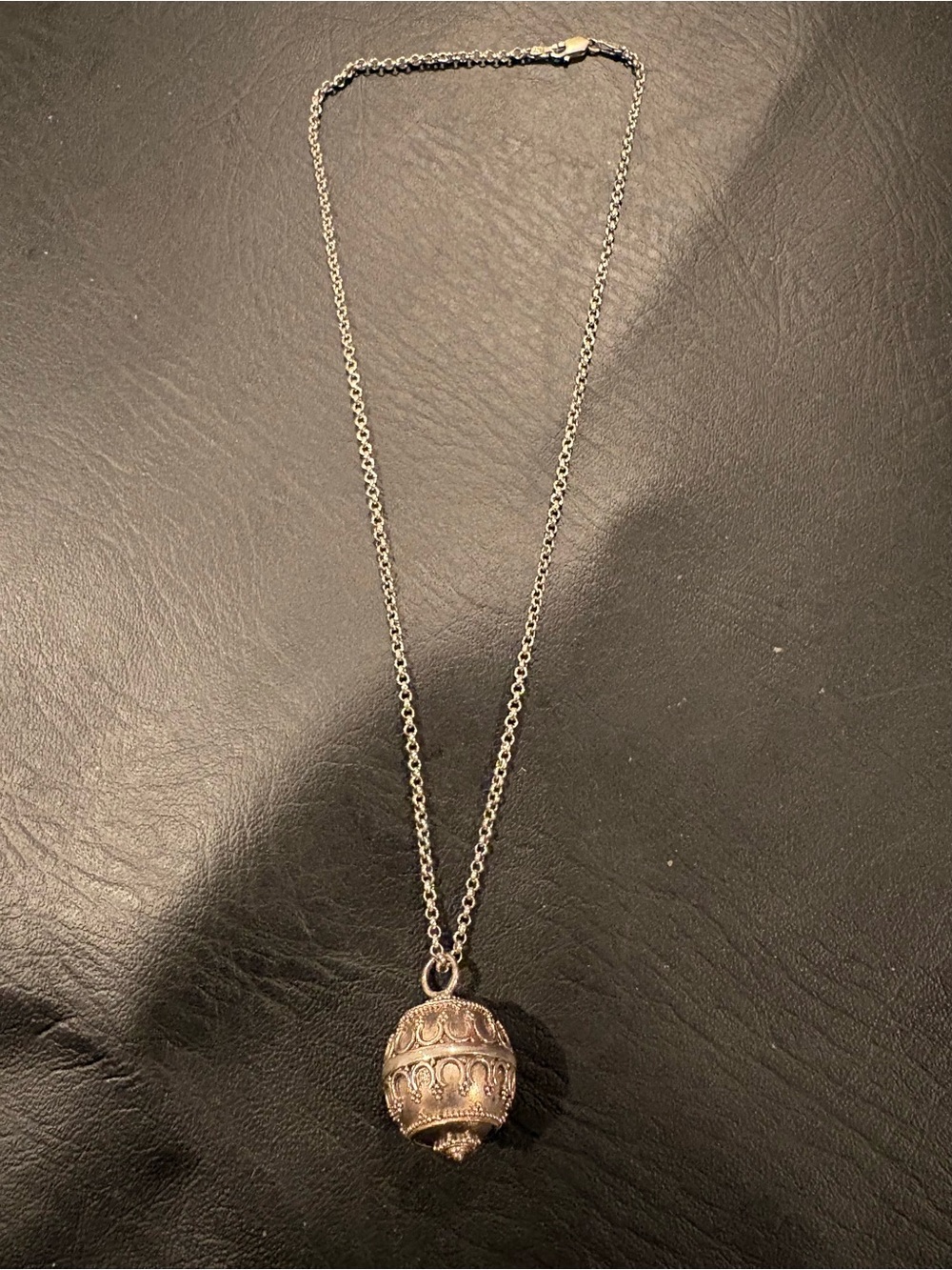 Sterling-Tone Filigree Ball Pendant Necklace - Silver